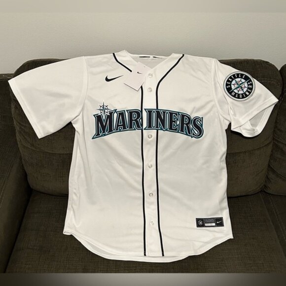 Nike Authentic Seattle Mariners MLB Baseball with Patch White Jersey Men’s Sz: M - Picture 1 of 6